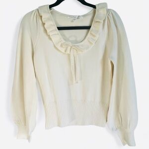 Altar'd State Meana Ivory Ruffle Scoop Neck Sweater Bow Bishop Sleeve Sz Medium